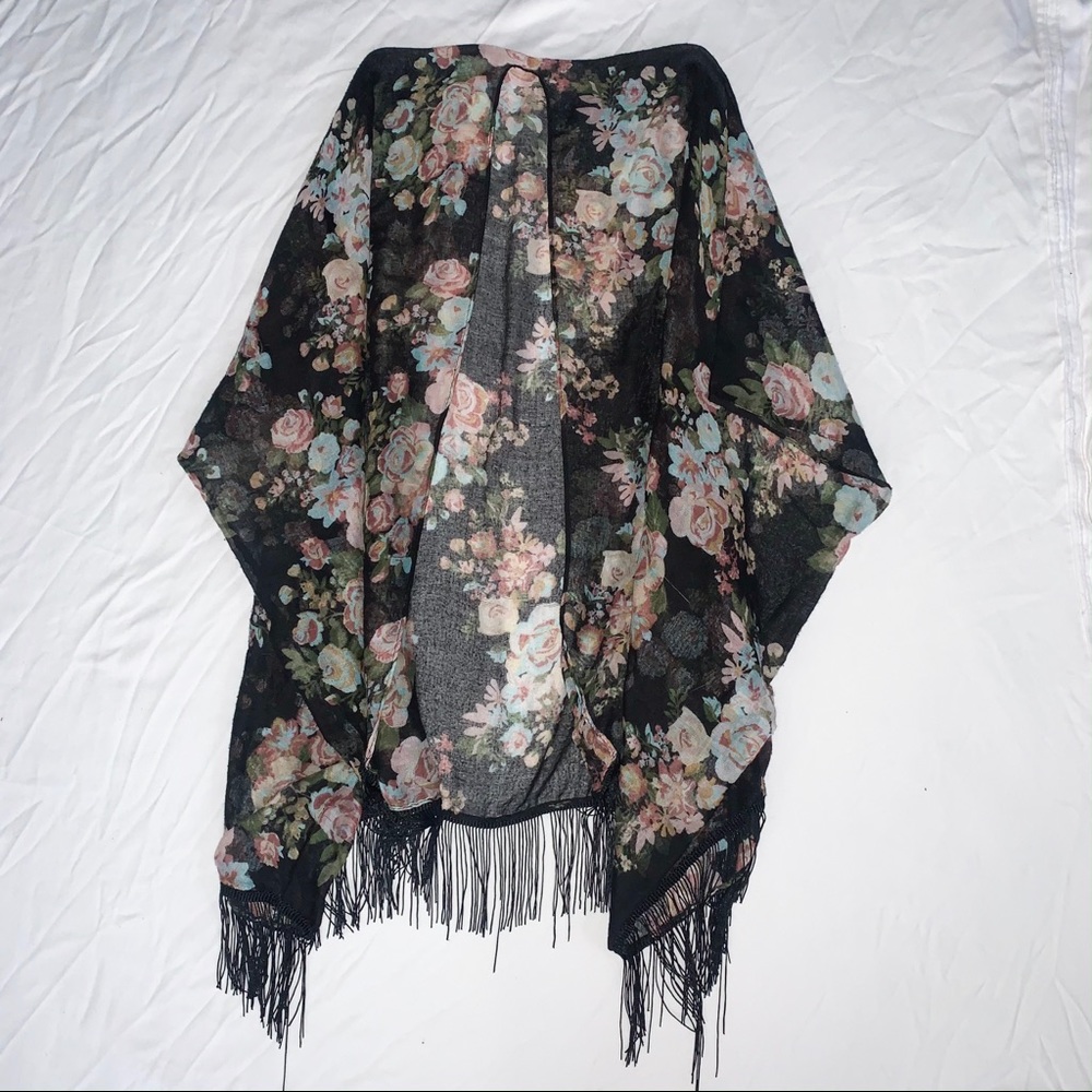 Sheer Floral Kimono Shawl